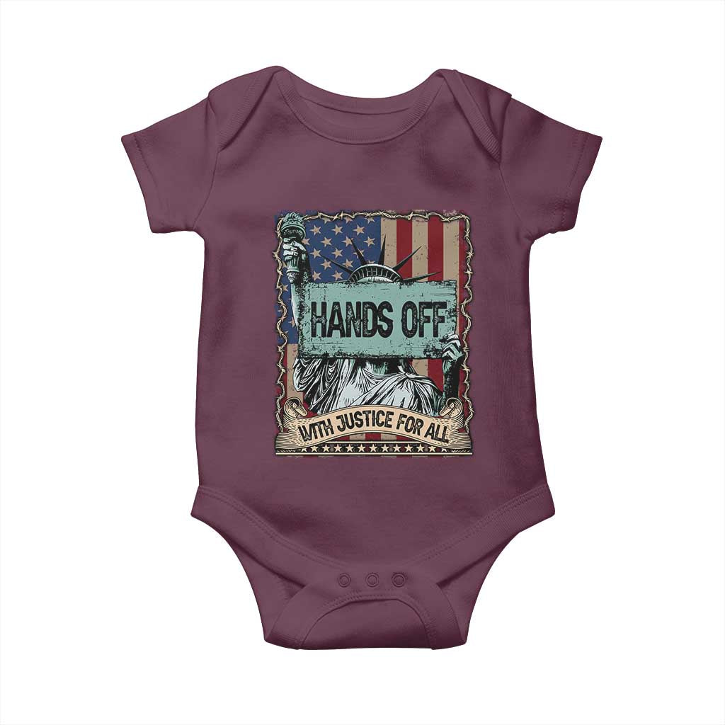 Funny Hands Off With Justice For All Baby Onesie Statue Of Liberty American Flag