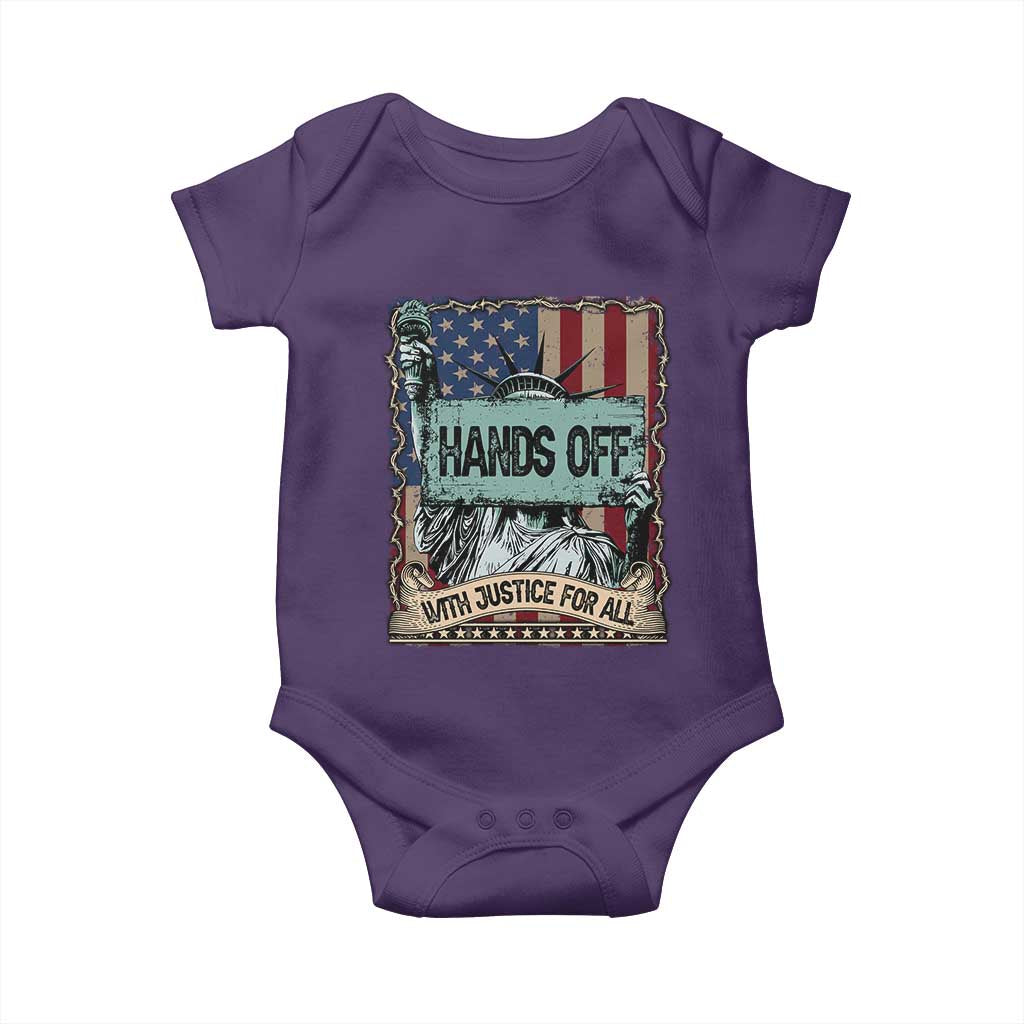 Funny Hands Off With Justice For All Baby Onesie Statue Of Liberty American Flag