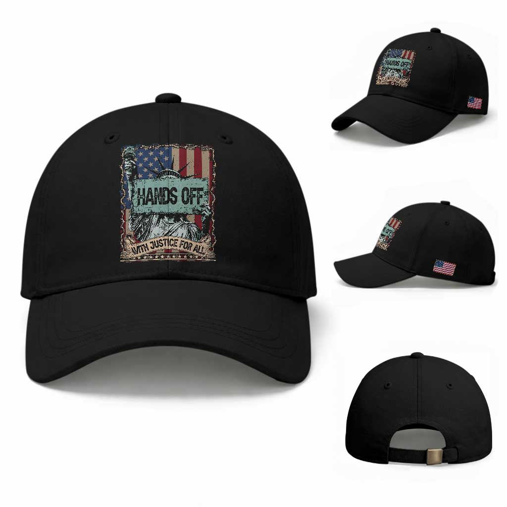 Funny Hands Off With Justice For All Baseball Cap Statue Of Liberty American Flag