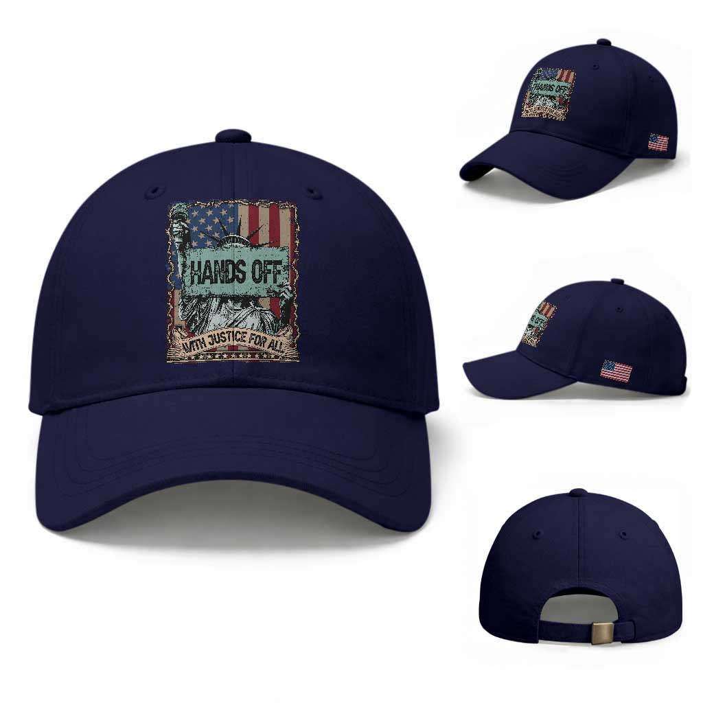 Funny Hands Off With Justice For All Baseball Cap Statue Of Liberty American Flag