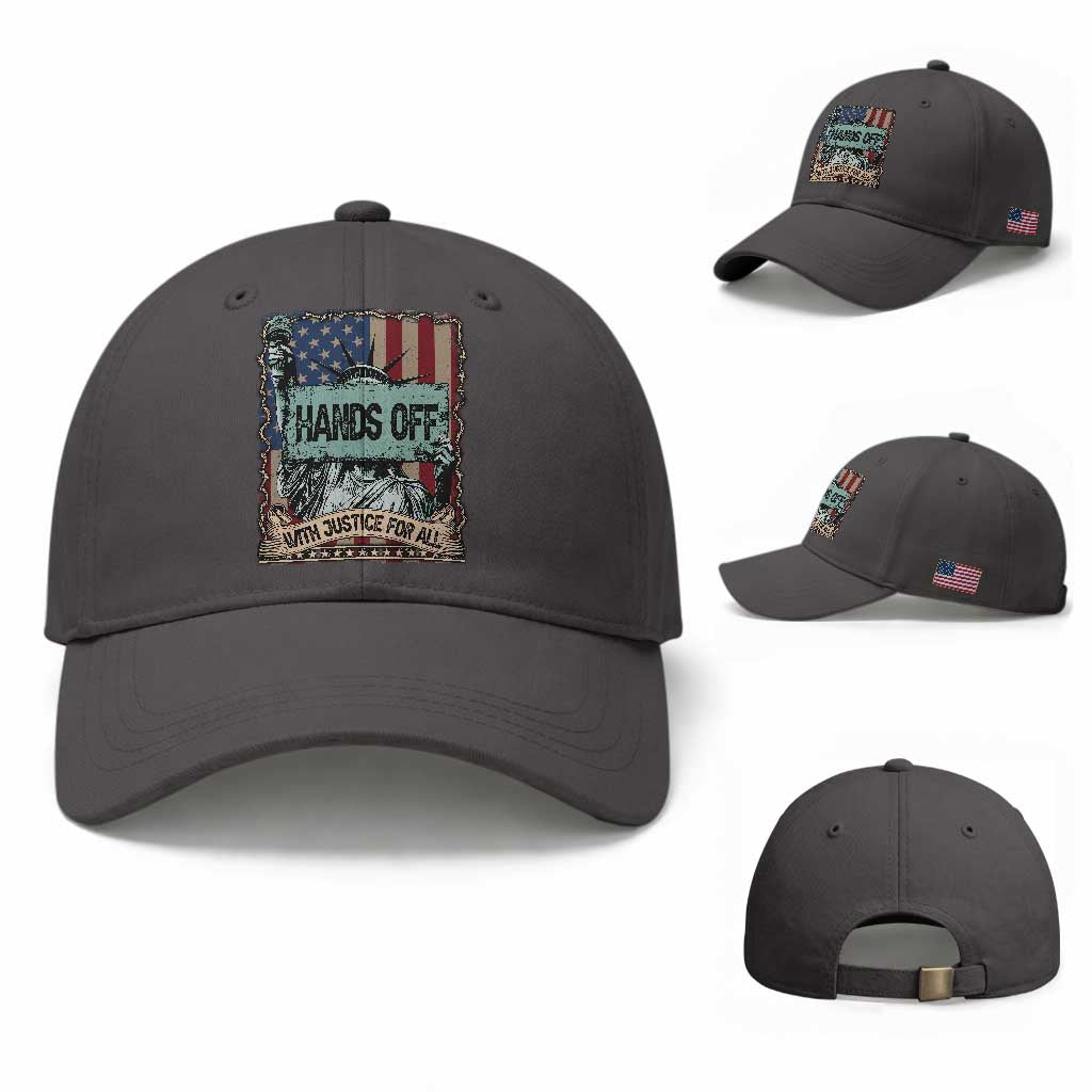 Funny Hands Off With Justice For All Baseball Cap Statue Of Liberty American Flag