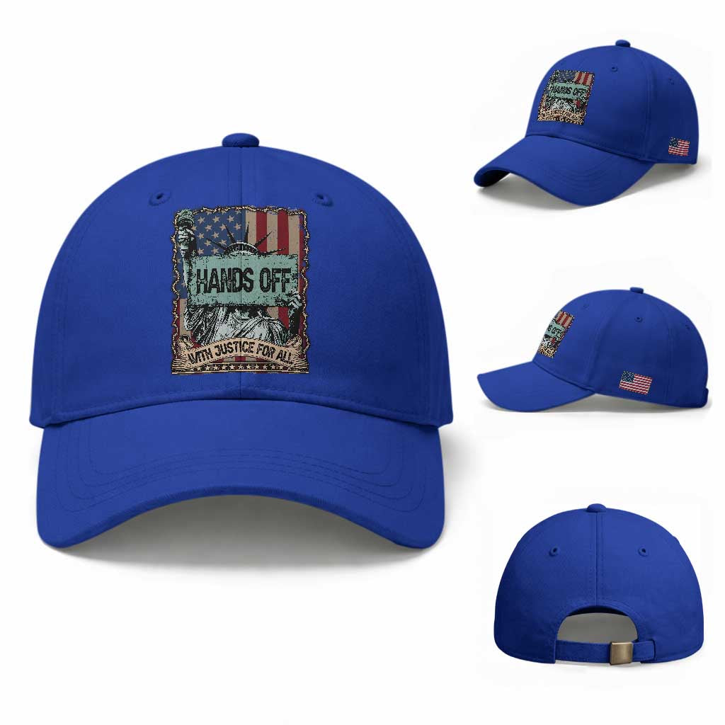 Funny Hands Off With Justice For All Baseball Cap Statue Of Liberty American Flag