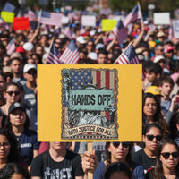 Funny Hands Off With Justice For All Protest Sign Statue Of Liberty American Flag - Wonder Print Shop