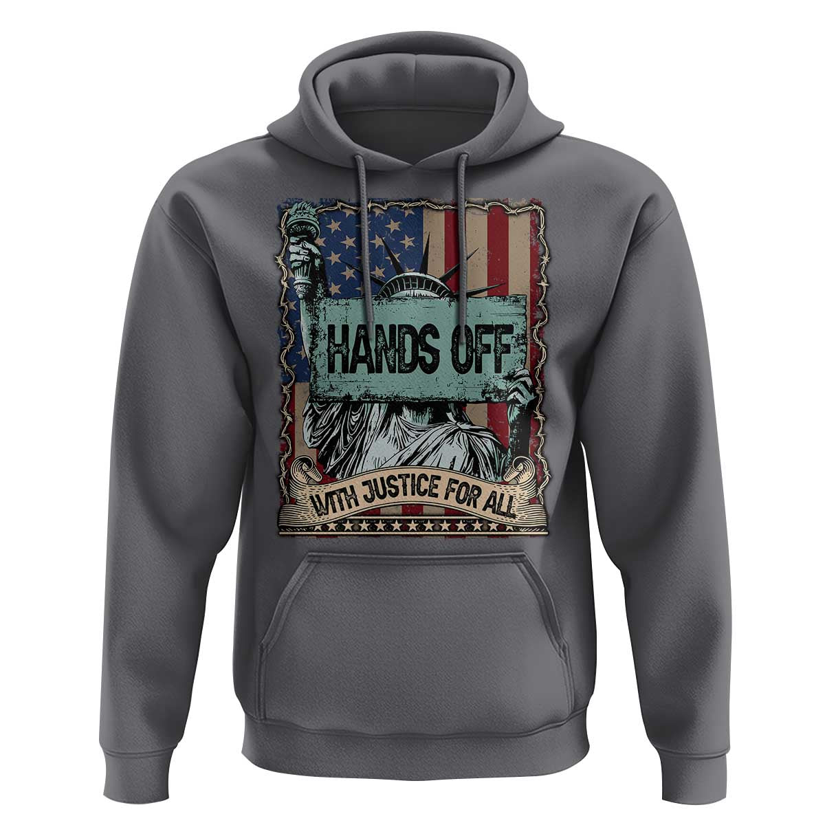 Funny Hands Off With Justice For All Hoodie Statue Of Liberty American Flag