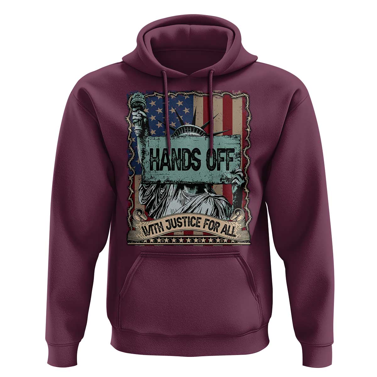 Funny Hands Off With Justice For All Hoodie Statue Of Liberty American Flag