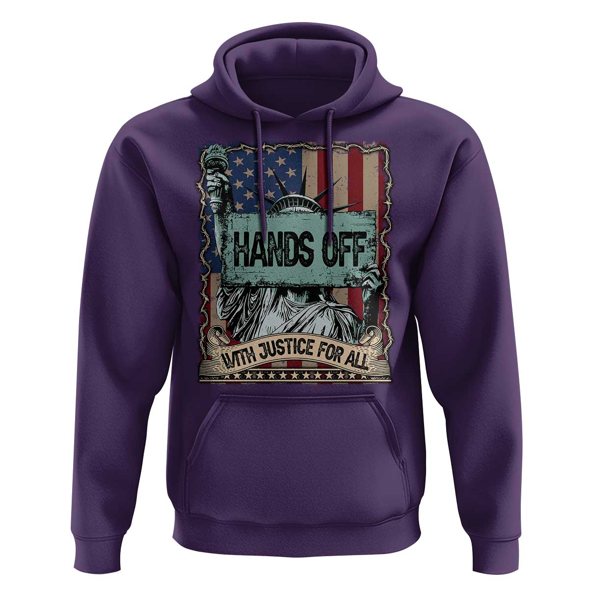 Funny Hands Off With Justice For All Hoodie Statue Of Liberty American Flag
