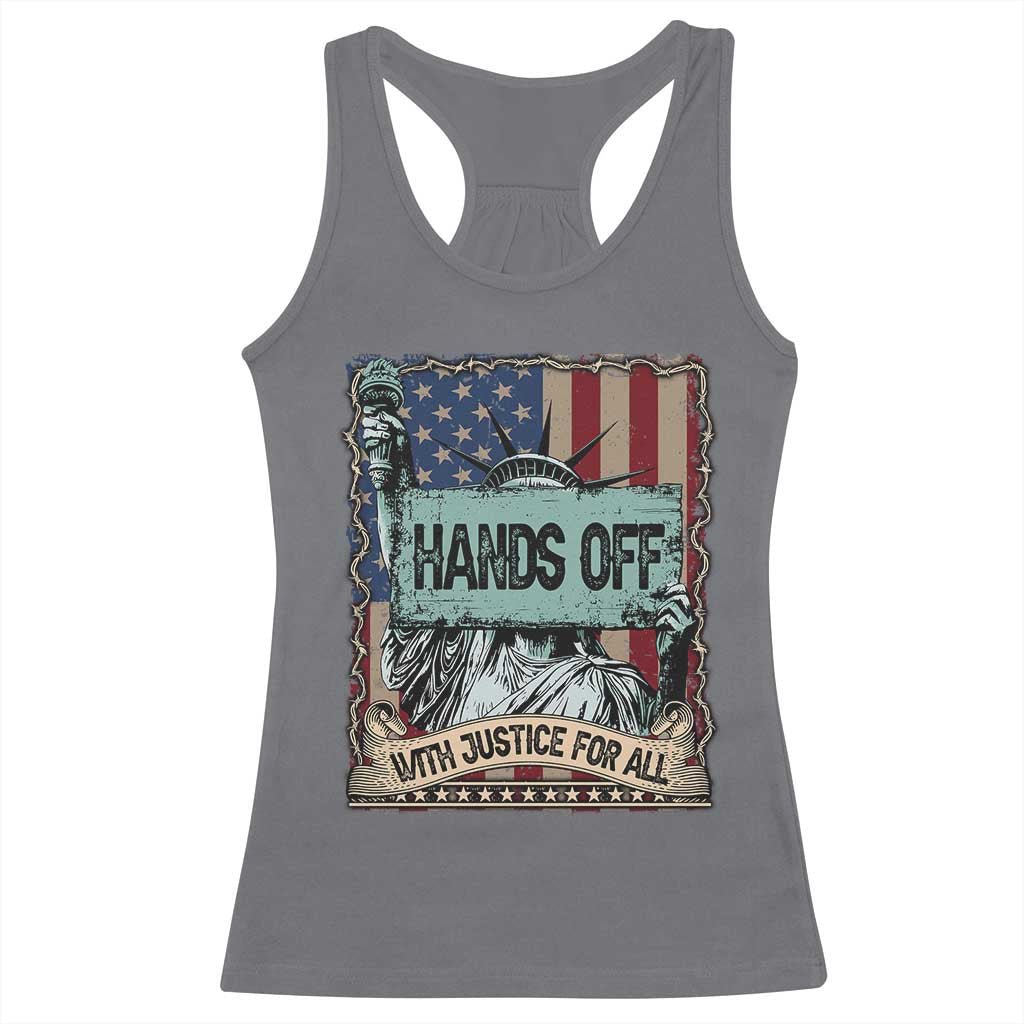 Funny Hands Off With Justice For All Racerback Tank Top Statue Of Liberty American Flag