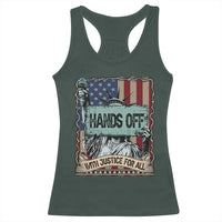 Funny Hands Off With Justice For All Racerback Tank Top Statue Of Liberty American Flag