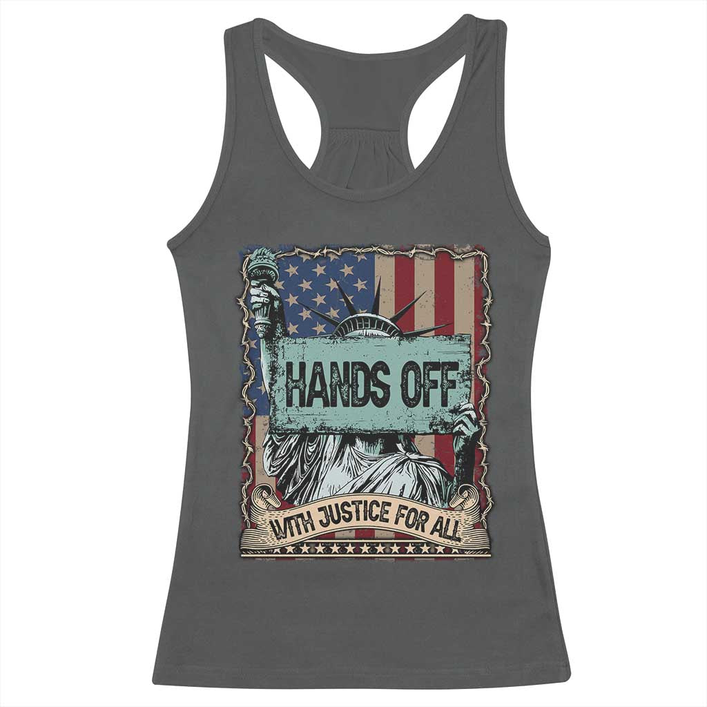 Funny Hands Off With Justice For All Racerback Tank Top Statue Of Liberty American Flag