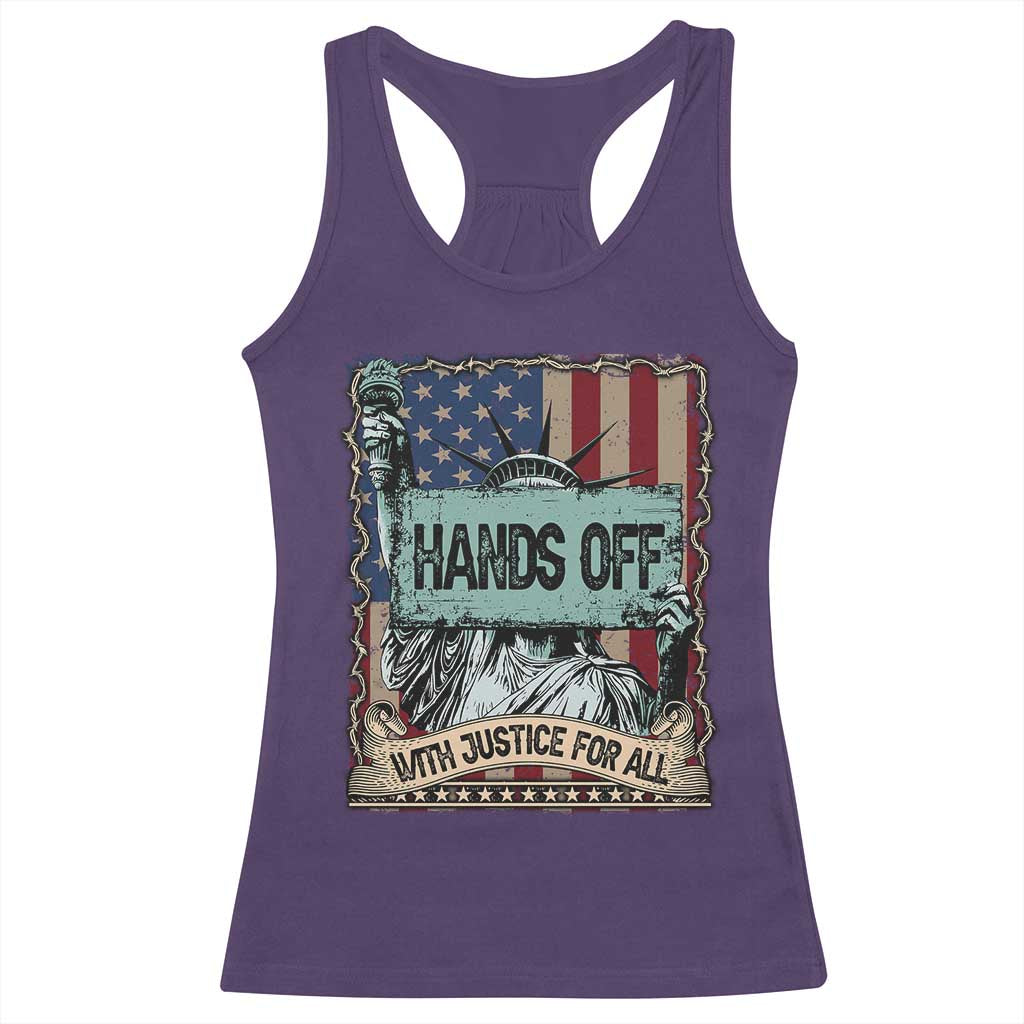 Funny Hands Off With Justice For All Racerback Tank Top Statue Of Liberty American Flag