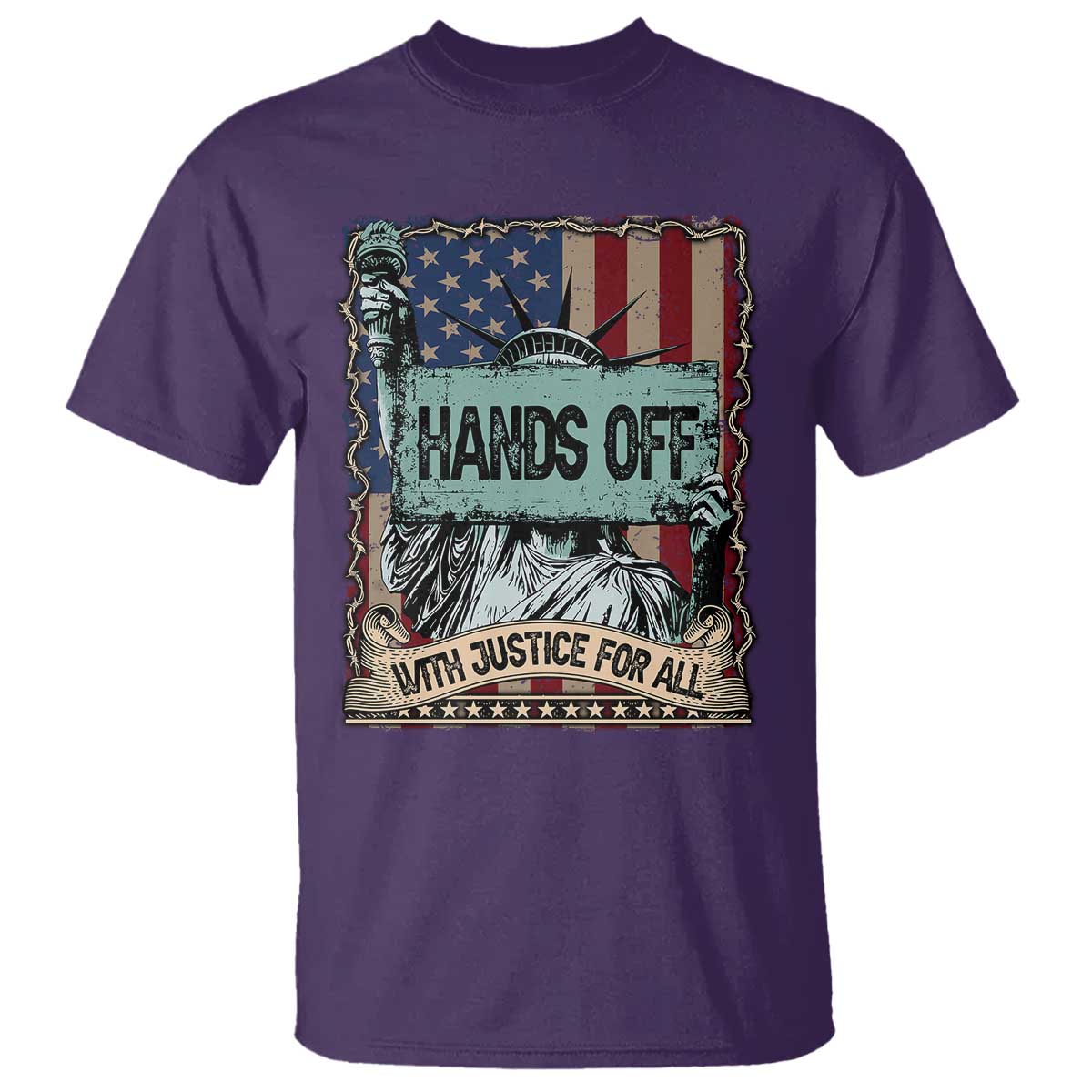 Funny Hands Off With Justice For All T Shirt Statue Of Liberty American Flag