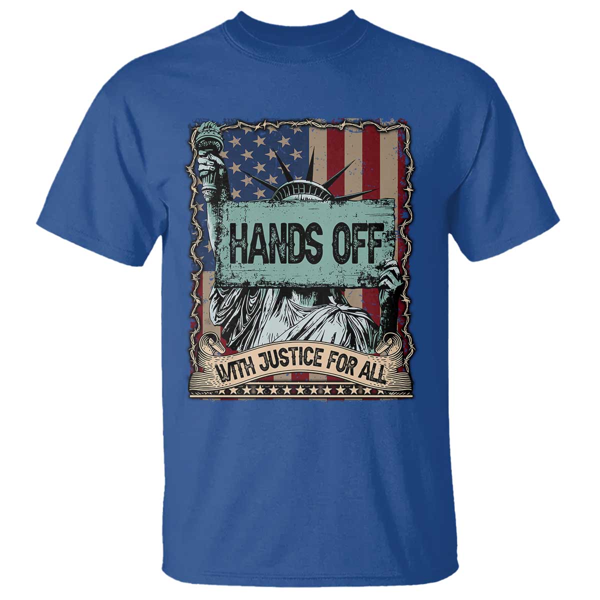 Funny Hands Off With Justice For All T Shirt Statue Of Liberty American Flag