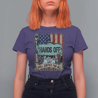 Funny Hands Off With Justice For All T Shirt For Women Statue Of Liberty American Flag