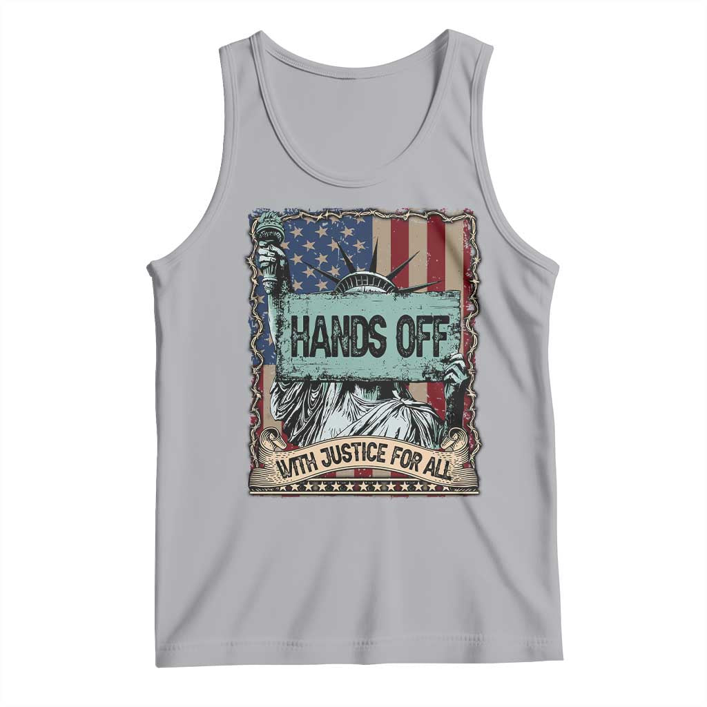 Funny Hands Off With Justice For All Tank Top Statue Of Liberty American Flag