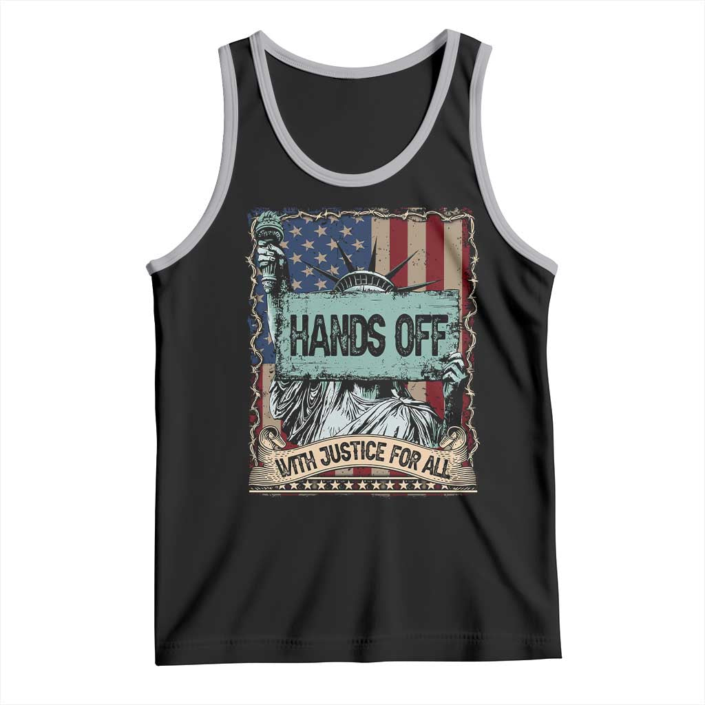 Funny Hands Off With Justice For All Tank Top Statue Of Liberty American Flag