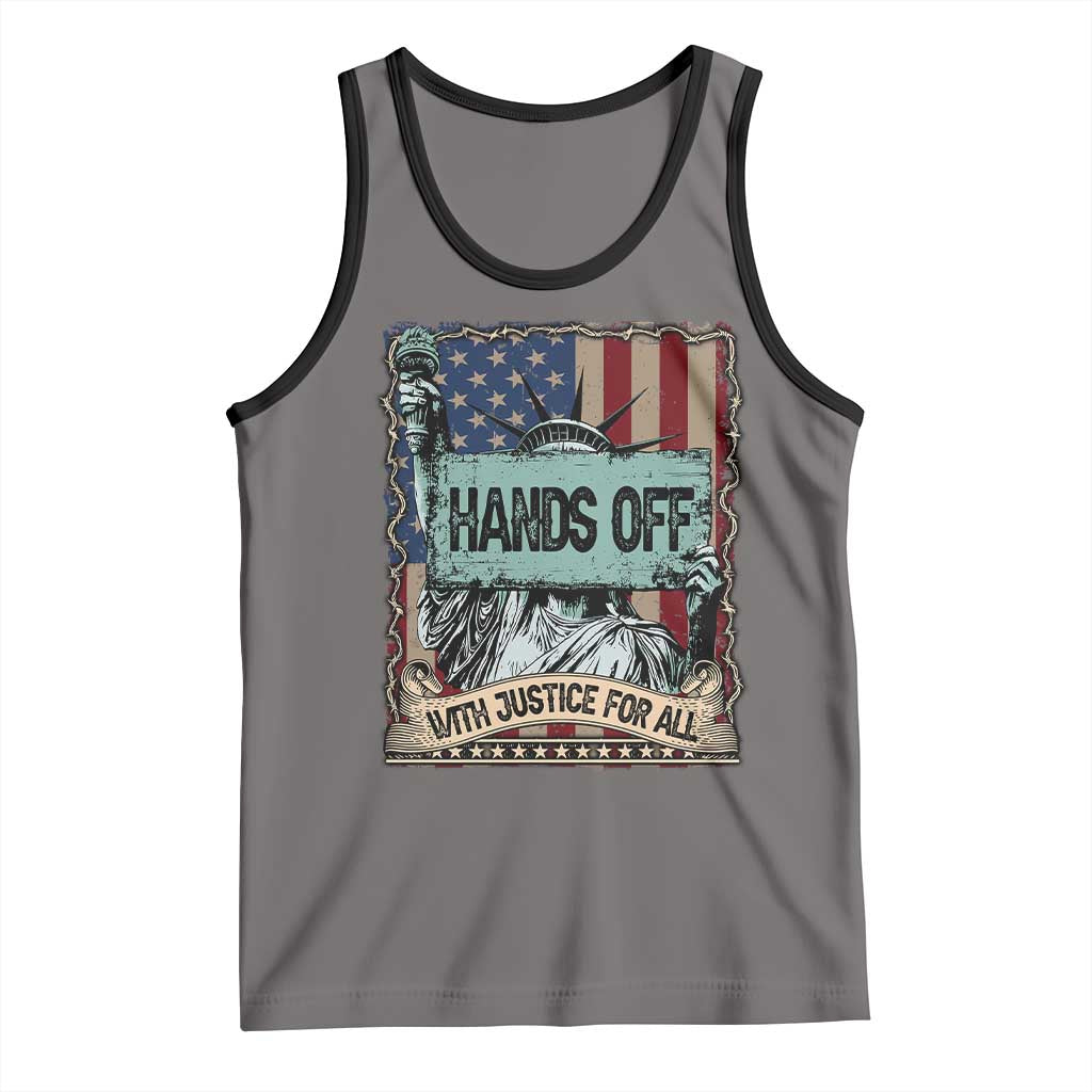 Funny Hands Off With Justice For All Tank Top Statue Of Liberty American Flag