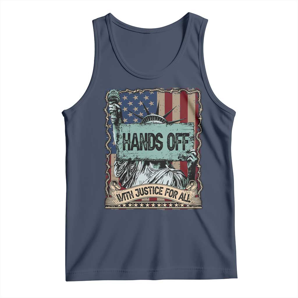 Funny Hands Off With Justice For All Tank Top Statue Of Liberty American Flag