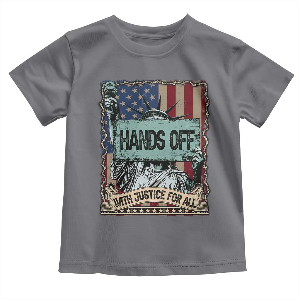 Funny Hands Off With Justice For All Toddler T Shirt Statue Of Liberty American Flag