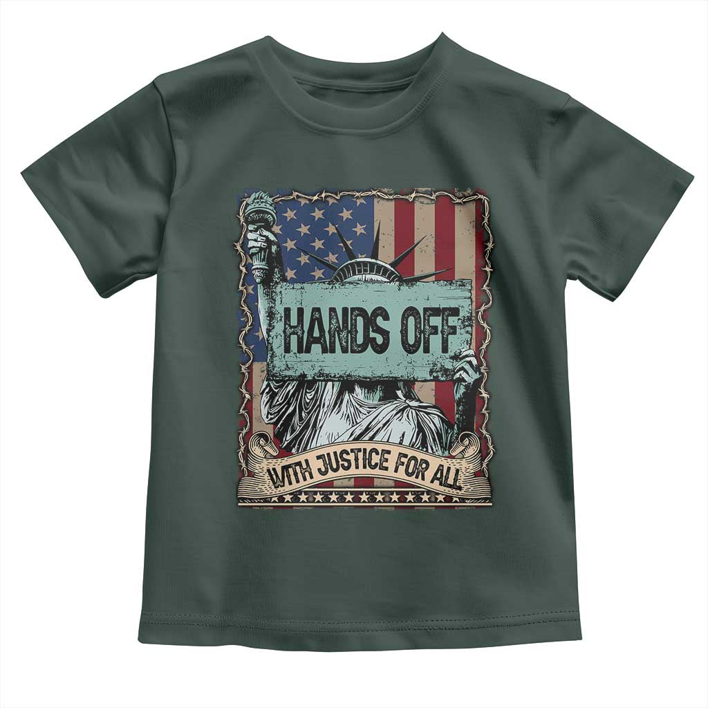 Funny Hands Off With Justice For All Toddler T Shirt Statue Of Liberty American Flag