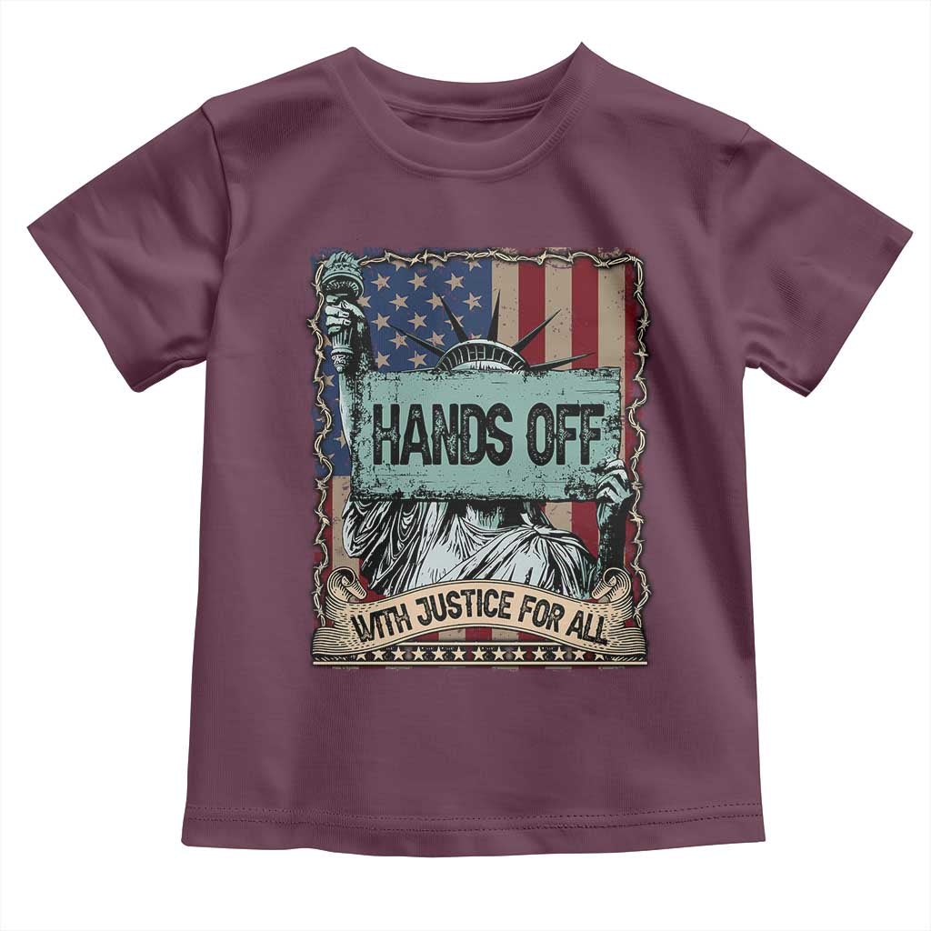Funny Hands Off With Justice For All Toddler T Shirt Statue Of Liberty American Flag