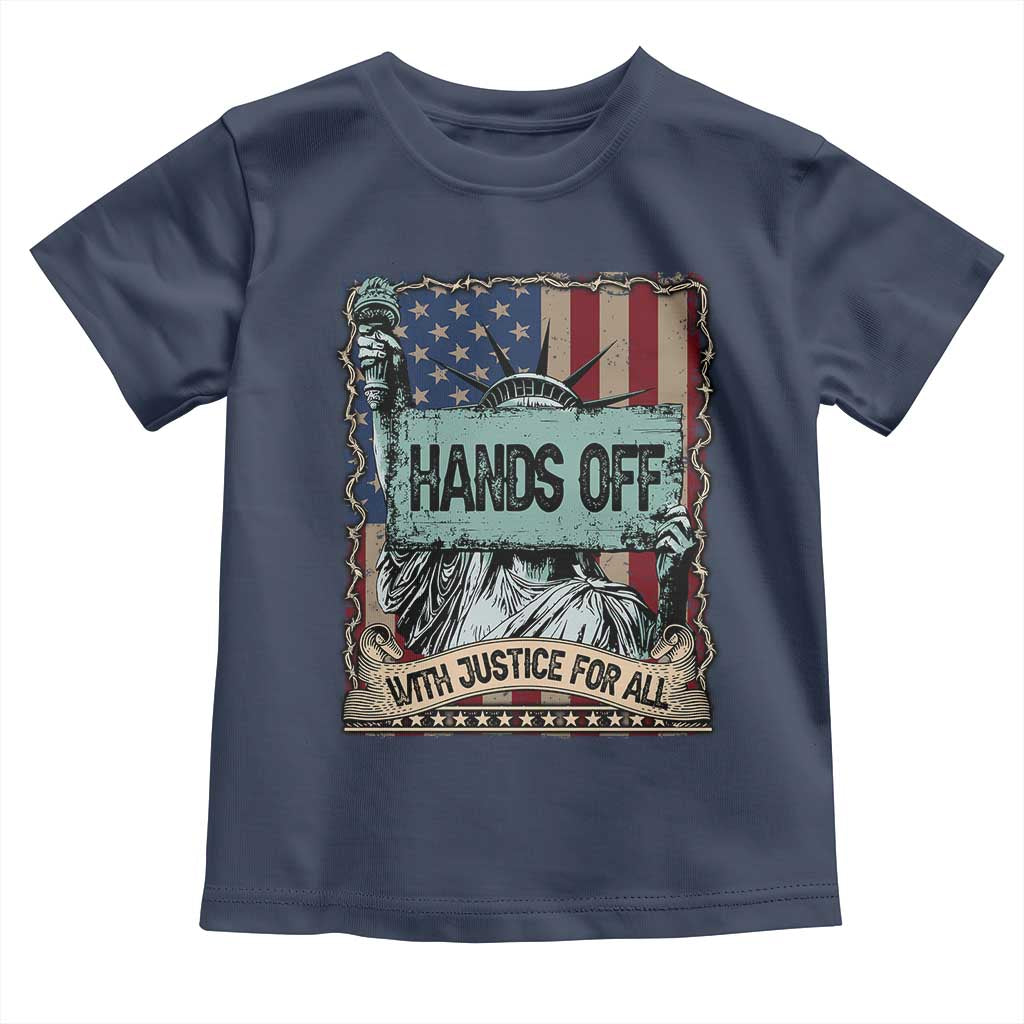 Funny Hands Off With Justice For All Toddler T Shirt Statue Of Liberty American Flag