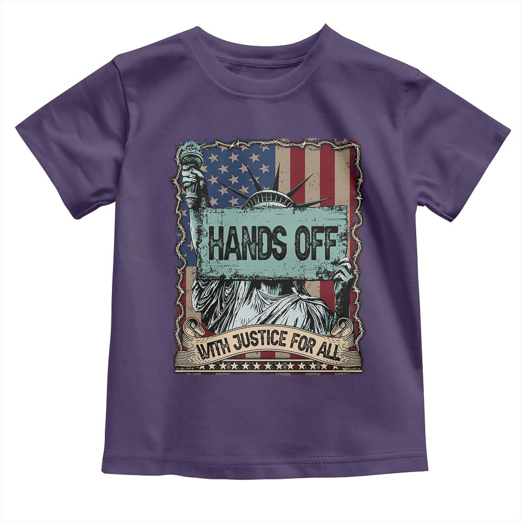 Funny Hands Off With Justice For All Toddler T Shirt Statue Of Liberty American Flag