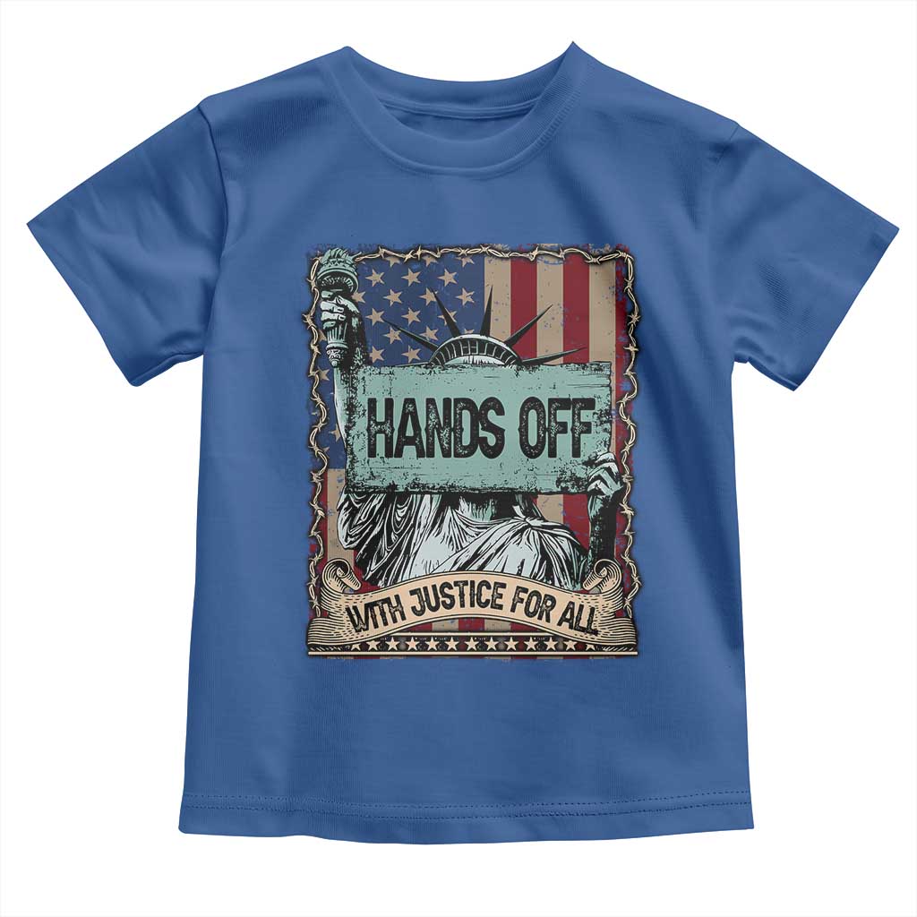 Funny Hands Off With Justice For All Toddler T Shirt Statue Of Liberty American Flag
