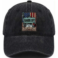 Funny Hands Off With Justice For All Washed Cotton Baseball Cap Statue Of Liberty American Flag
