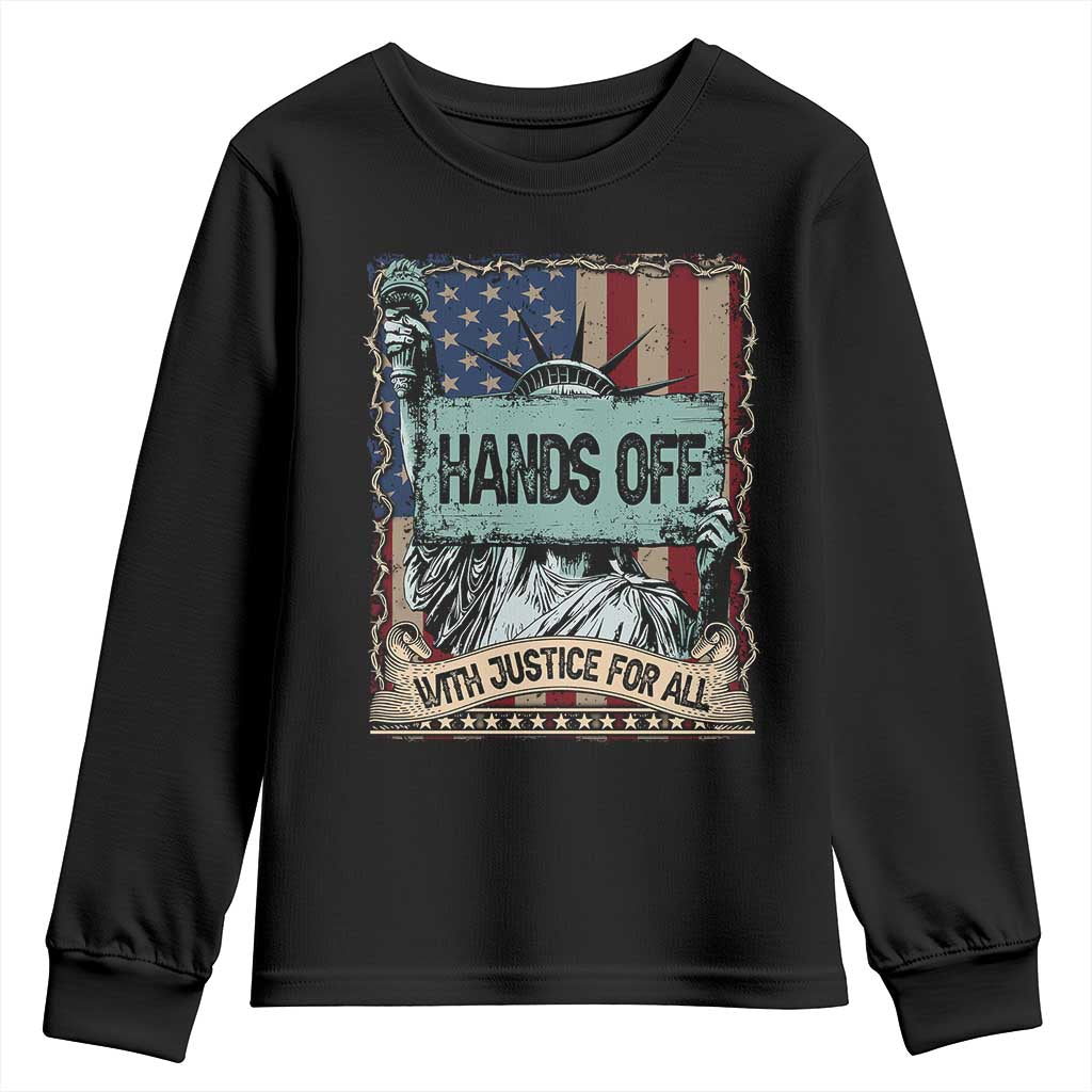 Funny Hands Off With Justice For All Youth Sweatshirt Statue Of Liberty American Flag
