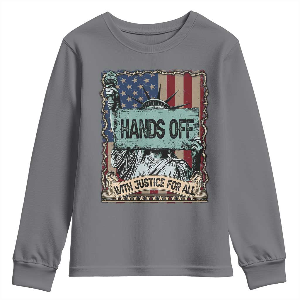 Funny Hands Off With Justice For All Youth Sweatshirt Statue Of Liberty American Flag