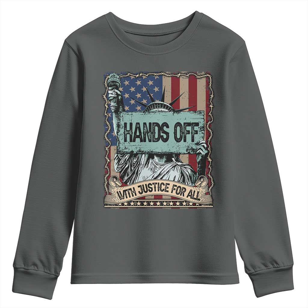 Funny Hands Off With Justice For All Youth Sweatshirt Statue Of Liberty American Flag