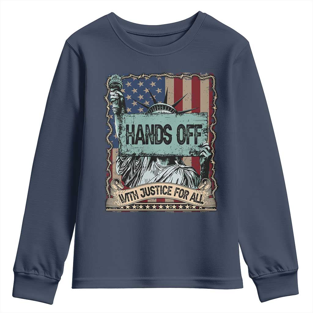 Funny Hands Off With Justice For All Youth Sweatshirt Statue Of Liberty American Flag