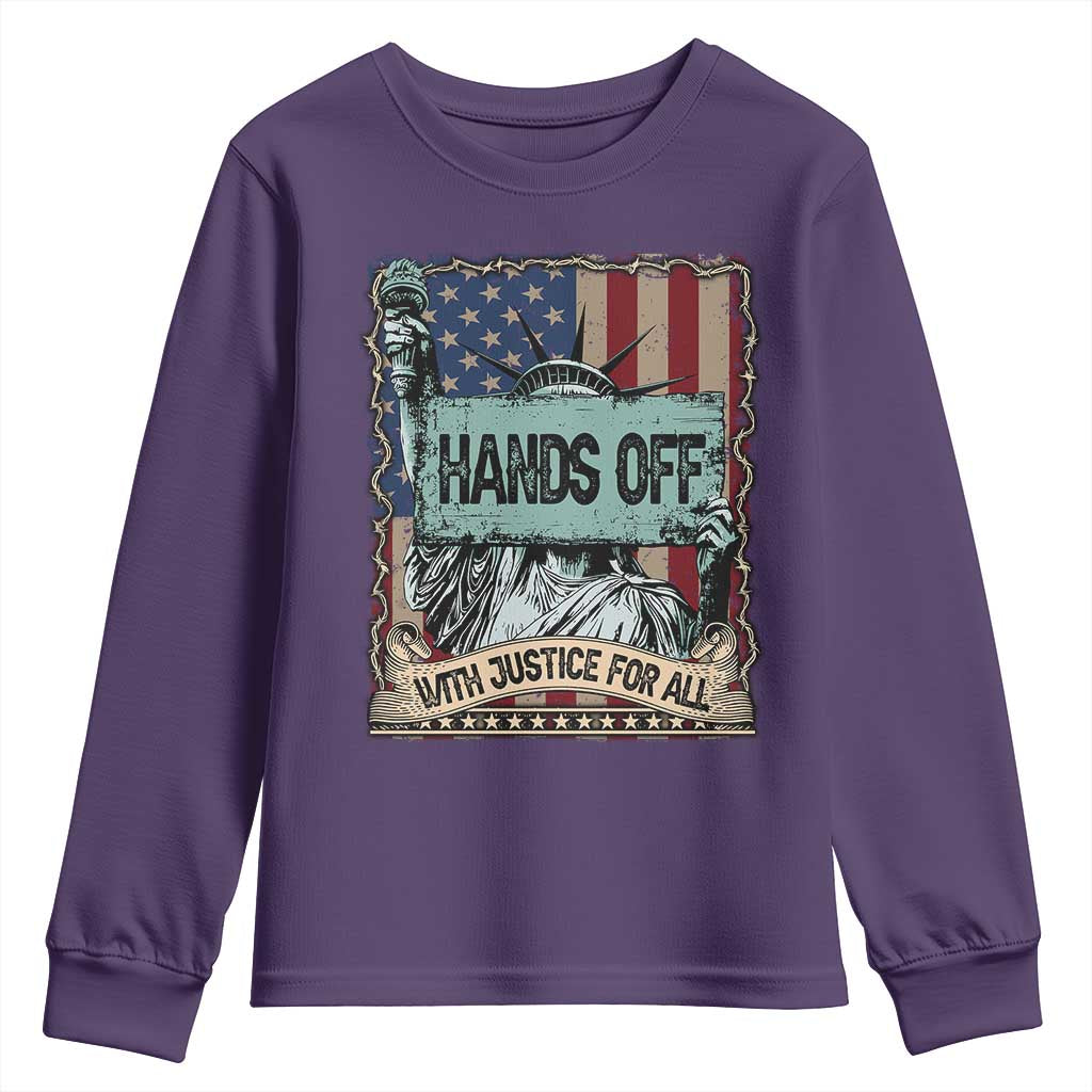 Funny Hands Off With Justice For All Youth Sweatshirt Statue Of Liberty American Flag