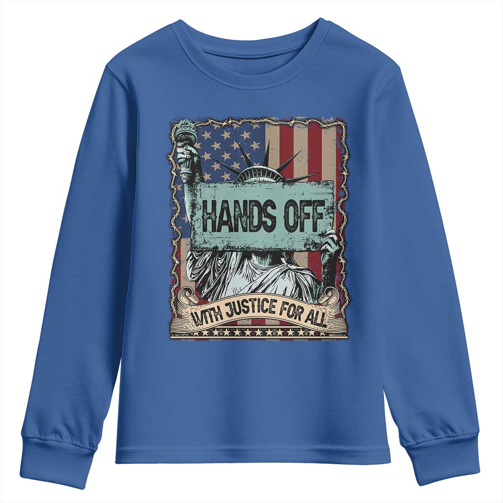 Funny Hands Off With Justice For All Youth Sweatshirt Statue Of Liberty American Flag