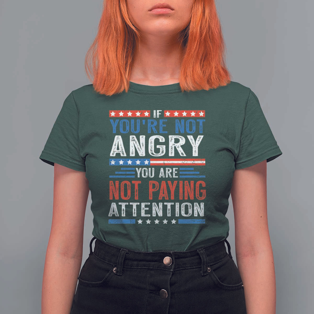 If You Are Not Angry You Are Not Paying Attention T Shirt For Women Vintage Stars And Stripes