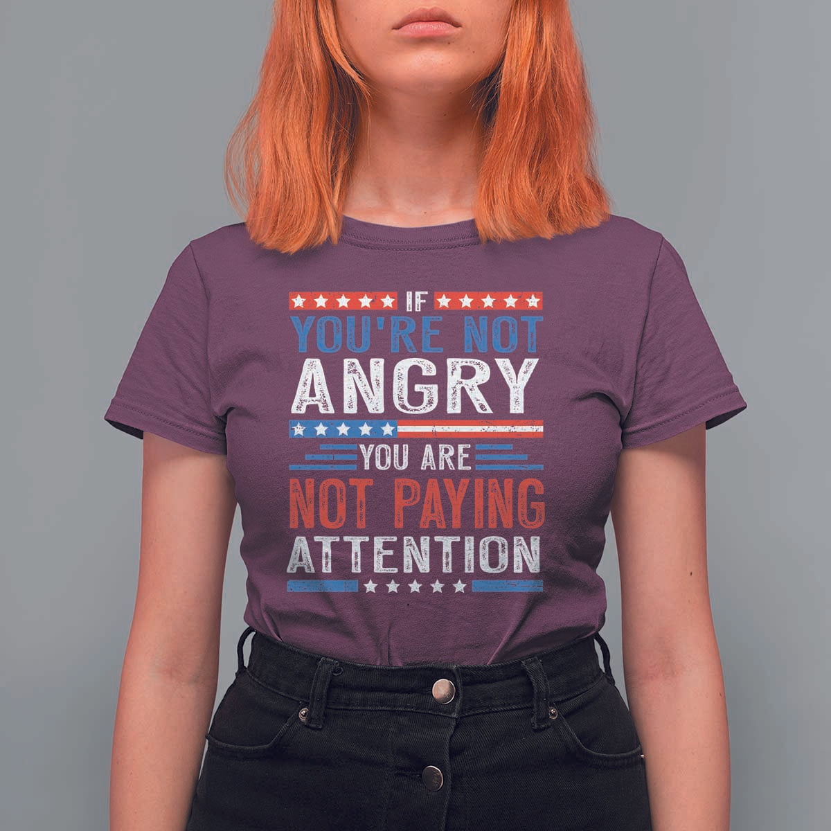 If You Are Not Angry You Are Not Paying Attention T Shirt For Women Vintage Stars And Stripes