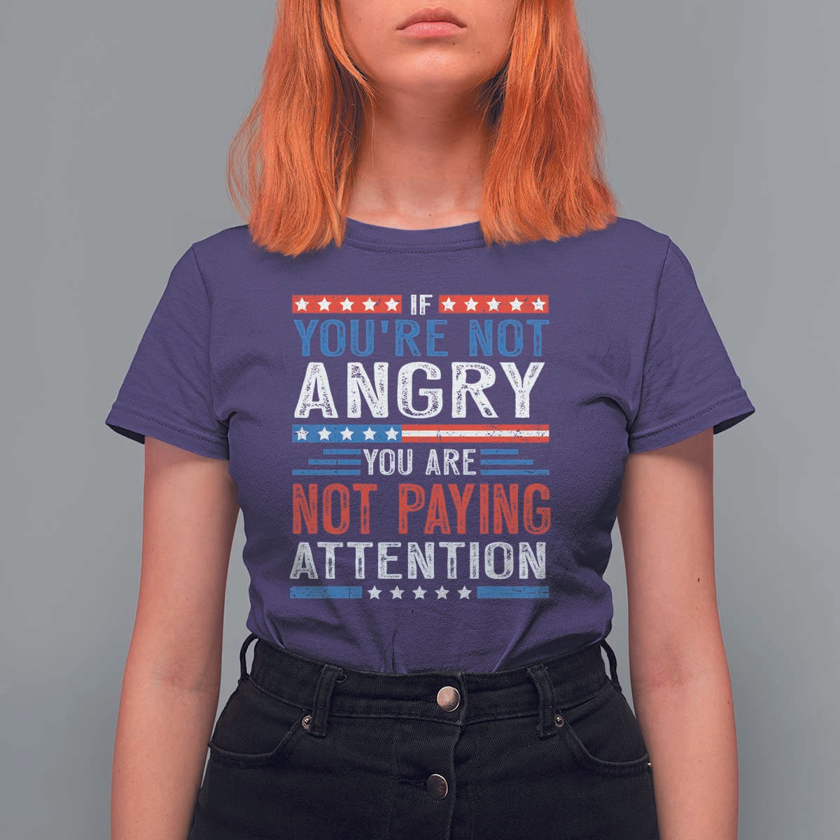 If You Are Not Angry You Are Not Paying Attention T Shirt For Women Vintage Stars And Stripes