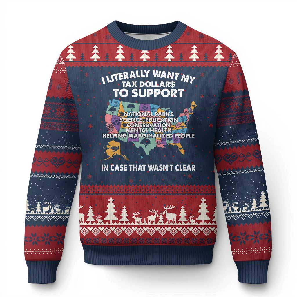 I Literally Want My Tax Dollars To Support National Parks Ugly Christmas Sweater In Case That Wasn't Clear Vintage American Map - Wonder Print Shop