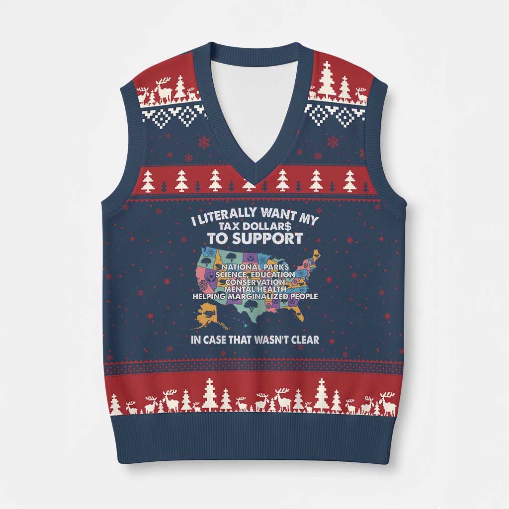 I Literally Want My Tax Dollars To Support National Parks V-Neck Knit Sweater Vest In Case That Wasn't Clear Vintage American Map - Wonder Print Shop
