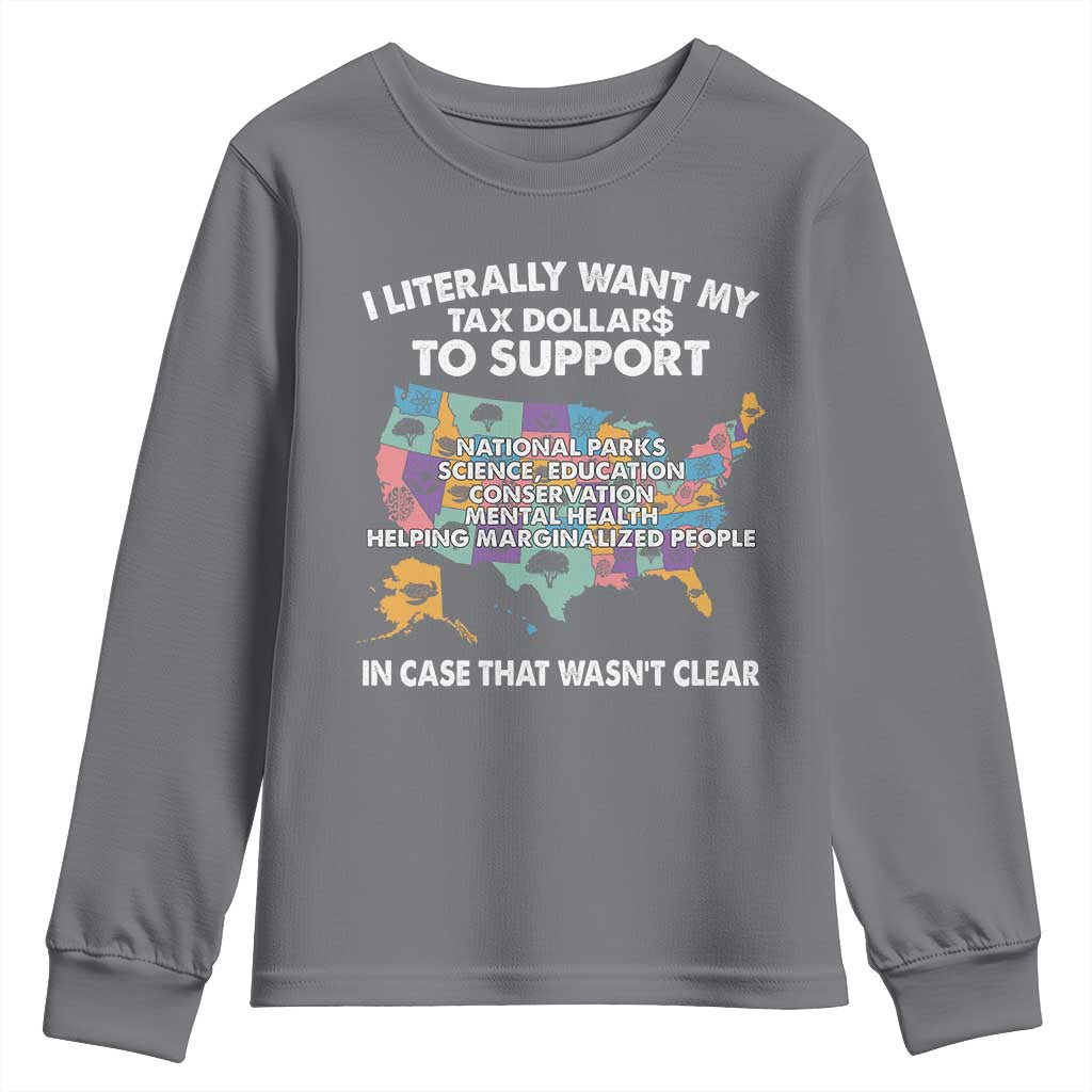 I Literally Want My Tax Dollars To Support National Parks Youth Sweatshirt In Case That Wasn't Clear Vintage American Map