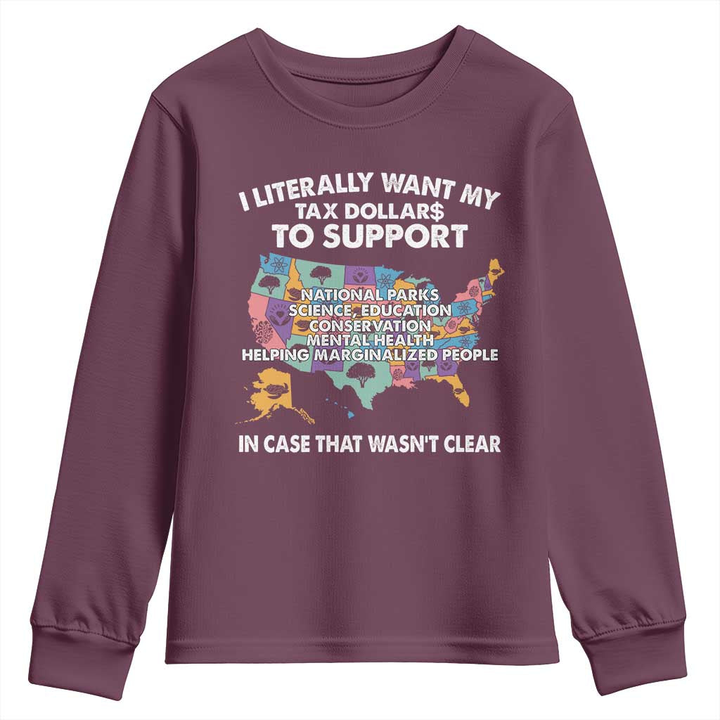 I Literally Want My Tax Dollars To Support National Parks Youth Sweatshirt In Case That Wasn't Clear Vintage American Map