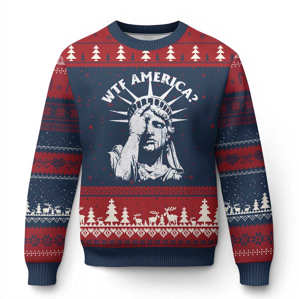 Funny Statue Of Liberty WTF America Ugly Christmas Sweater - Wonder Print Shop