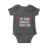 Hit Hard Run Fast Trust God Christian Baseball Baby Onesie