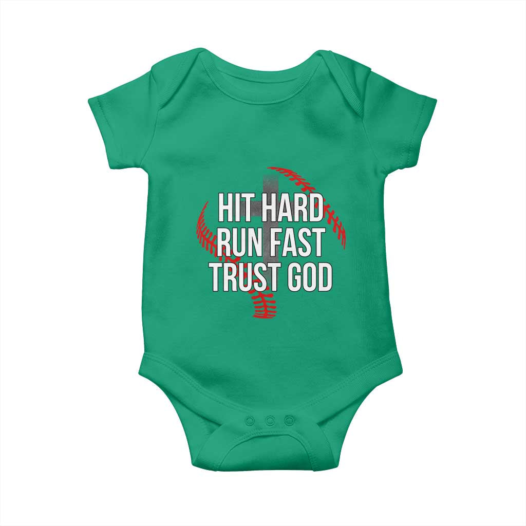 Hit Hard Run Fast Trust God Christian Baseball Baby Onesie