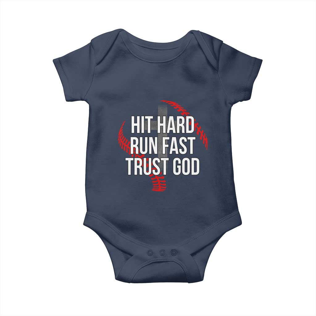 Hit Hard Run Fast Trust God Christian Baseball Baby Onesie