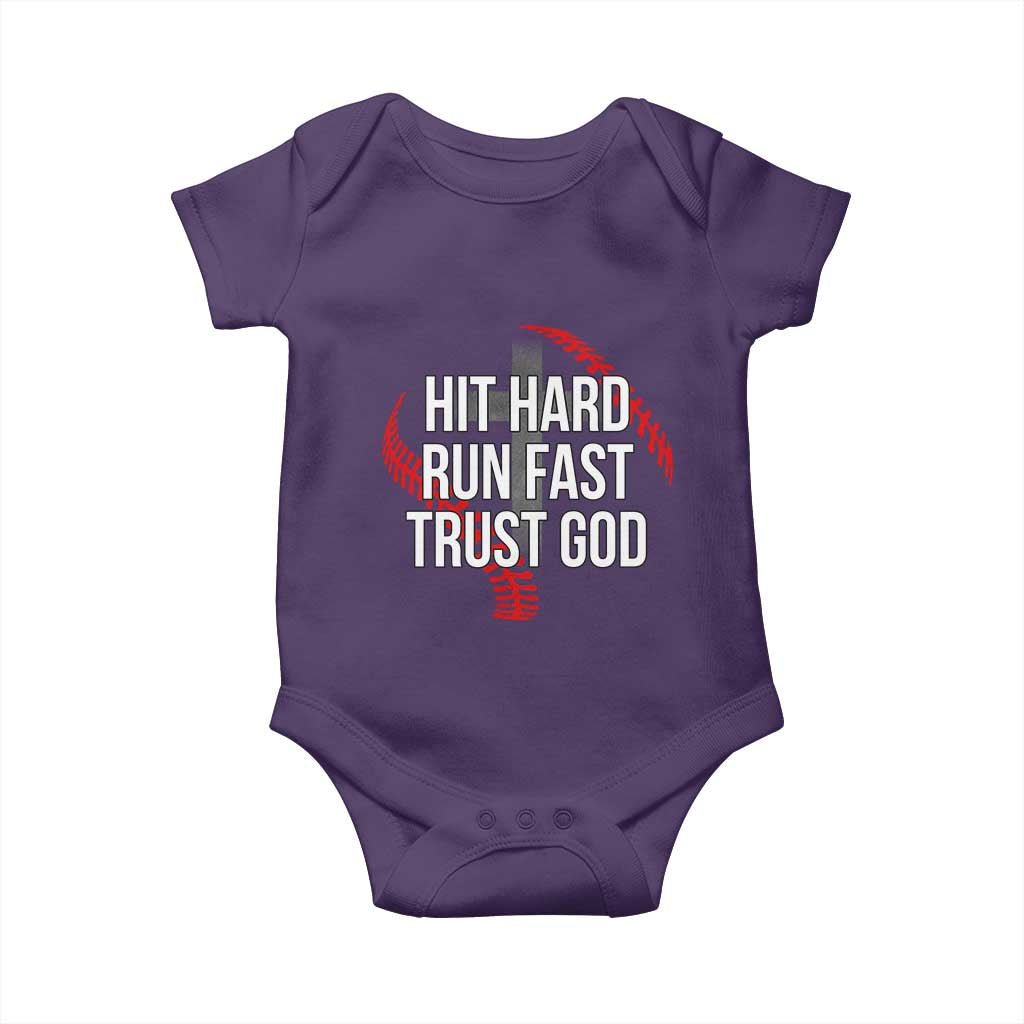 Hit Hard Run Fast Trust God Christian Baseball Baby Onesie