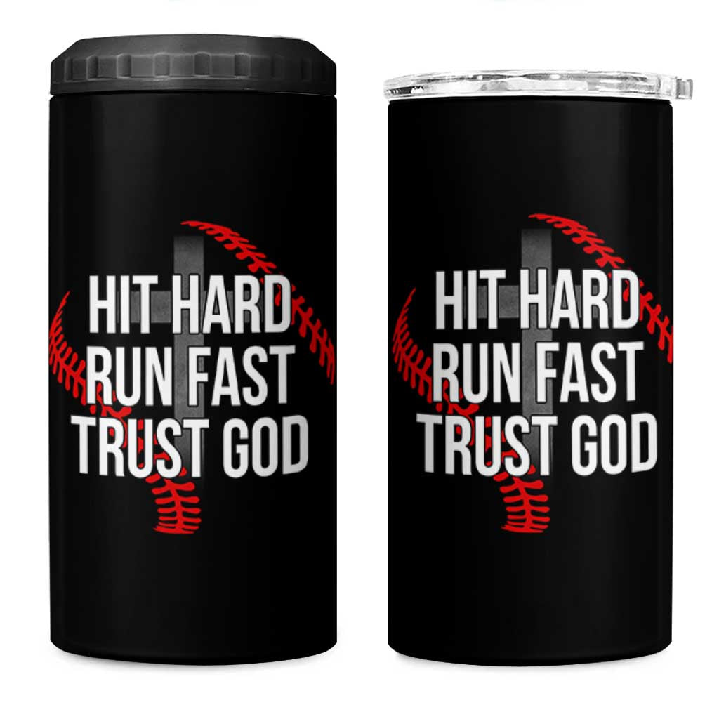 Hit Hard Run Fast Trust God Christian Baseball 4 in 1 Can Cooler Tumbler