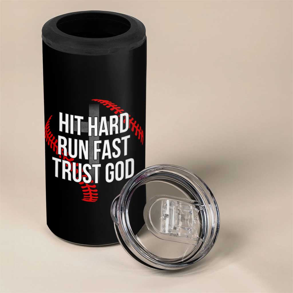 Hit Hard Run Fast Trust God Christian Baseball 4 in 1 Can Cooler Tumbler