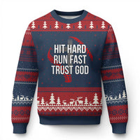 Hit Hard Run Fast Trust God Christian Baseball Ugly Christmas Sweater
