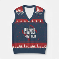 Hit Hard Run Fast Trust God Christian Baseball V-Neck Knit Sweater Vest